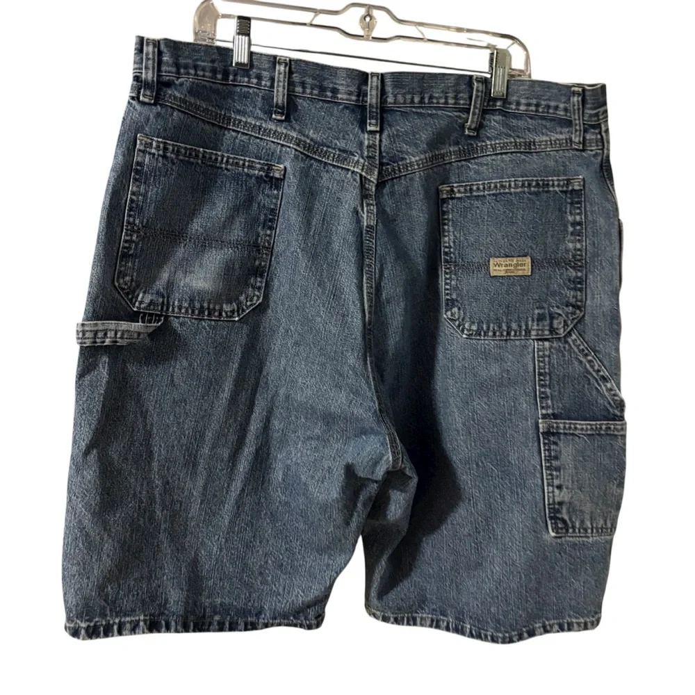 Wrangler Men’s Y2K Blue Cargo Carpenter Denim Jean Shorts Size 40 💯 Cotton  ,